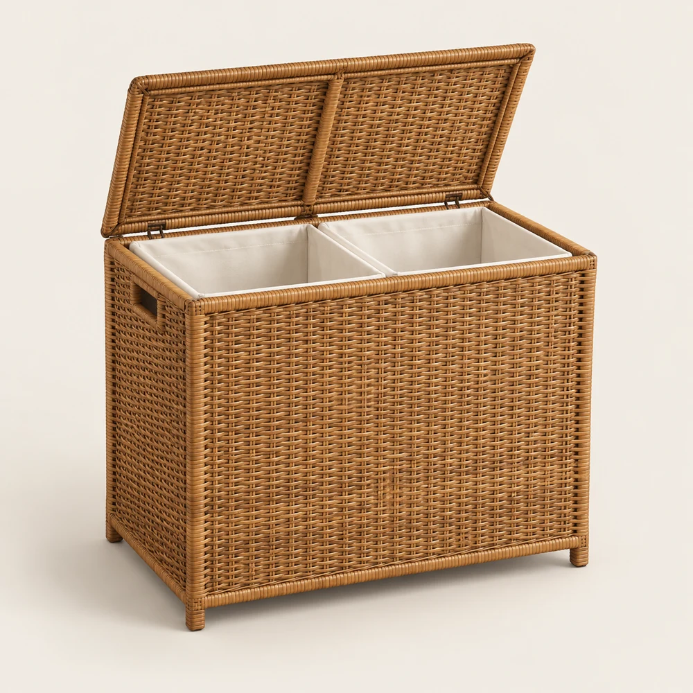 Courtyard Divided Hamper in Honey